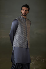 GREY RAW SILK BUNDI JACKET WITH KURTA AND SALWAR