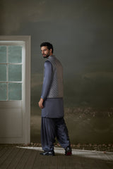 GREY RAW SILK BUNDI JACKET WITH KURTA AND SALWAR