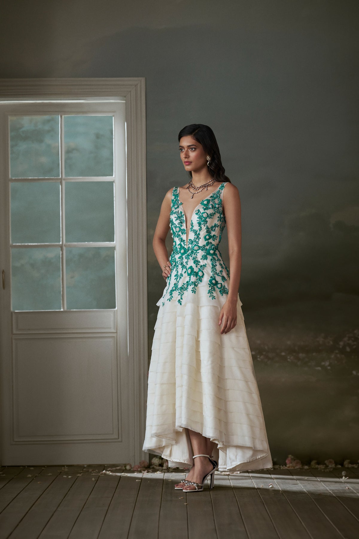 Ivory Organza Layered Asymmetrical Dress