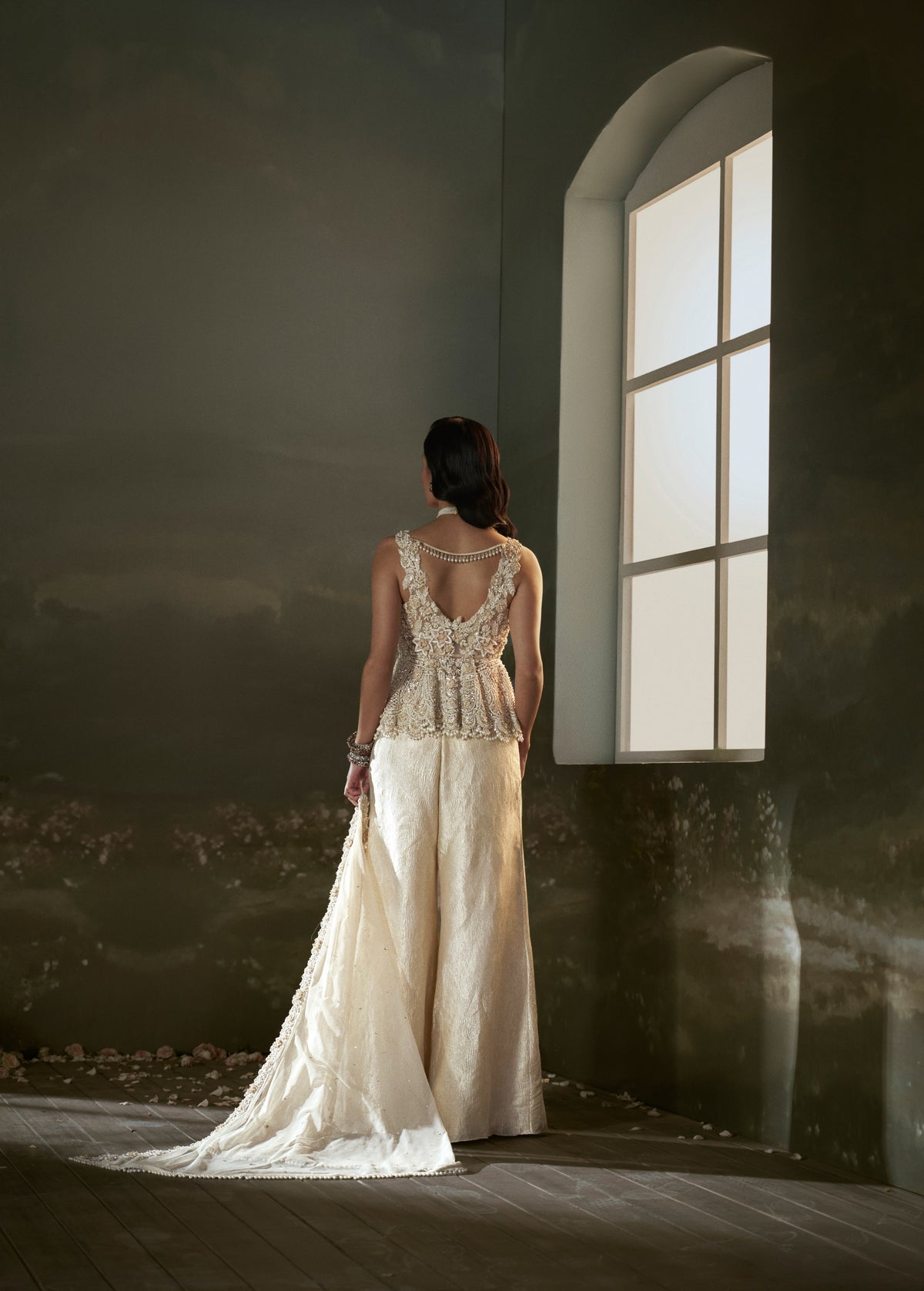 Cream Peplum Top And Sharara Set