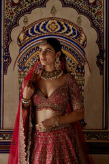 Red Mahira Lehenga