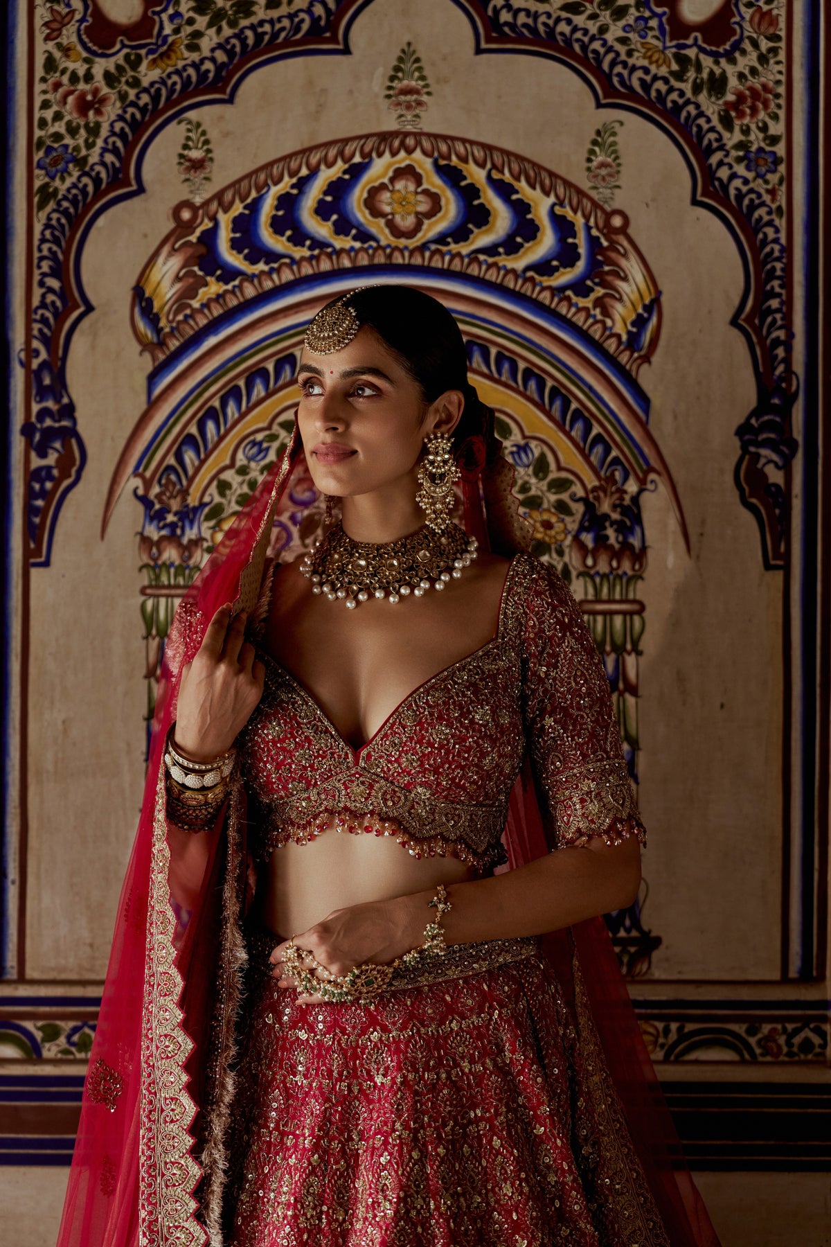 Red Mahira Lehenga