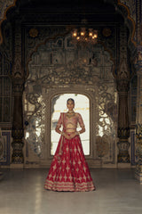Deep Red Shama Lehenga