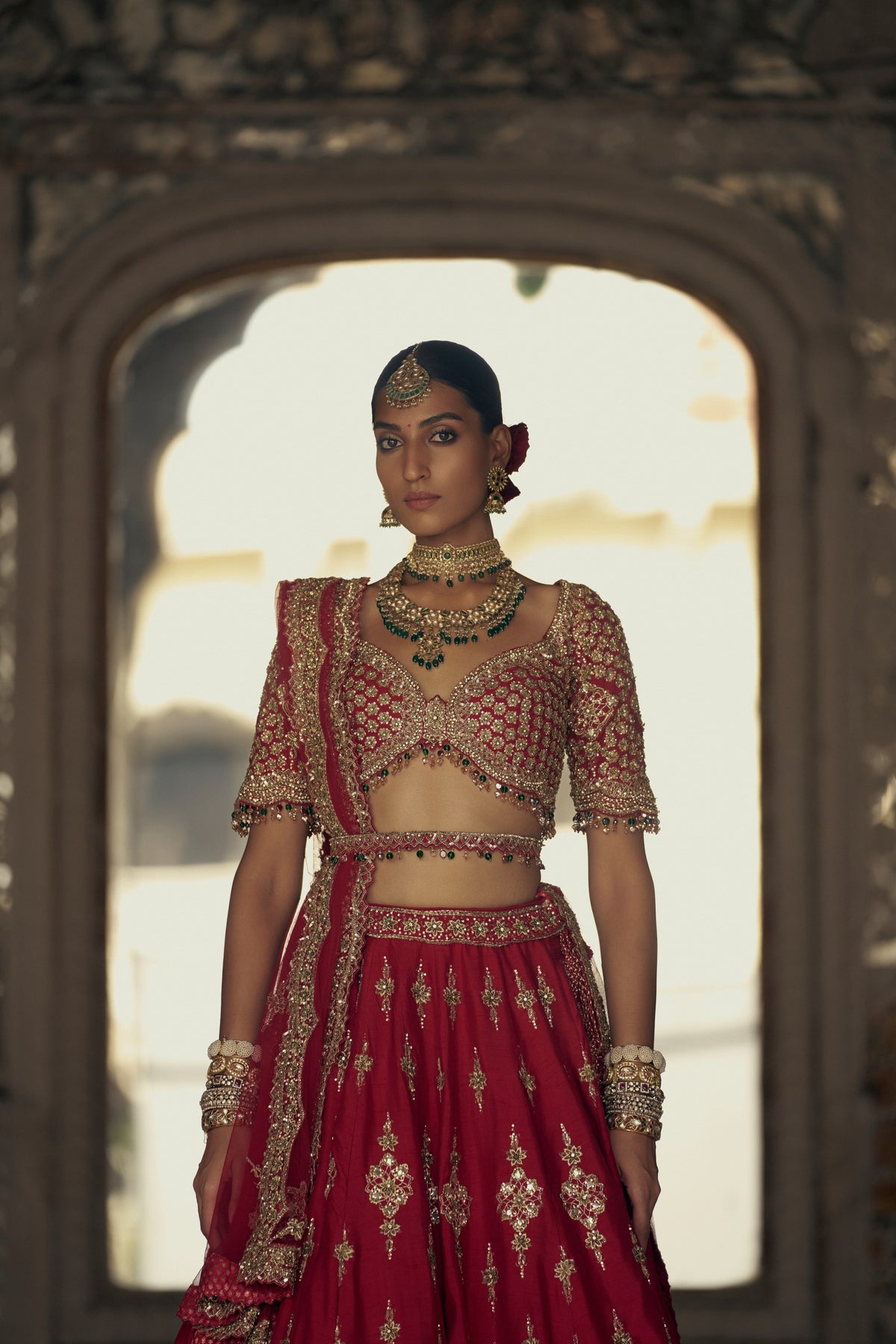 Deep Red Shama Lehenga