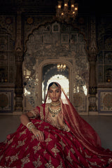 Deep Red Shama Lehenga