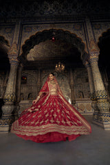 Deep Red Shama Lehenga