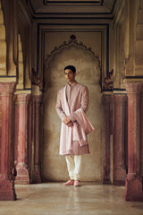 DUSTY ROSE PINK SHERWANI WITH KURTA CHURIDAR WITH OPTIONAL STOLE, BELT AND WORKED JUTI