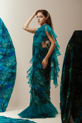 Drape Ruffle Pre Stitched Saree W/Blouse