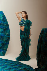 Drape Ruffle Pre Stitched Saree W/Blouse