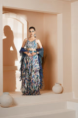 Morni: Signatre Layered Skirt with Blouse & Ruffle Dupatta