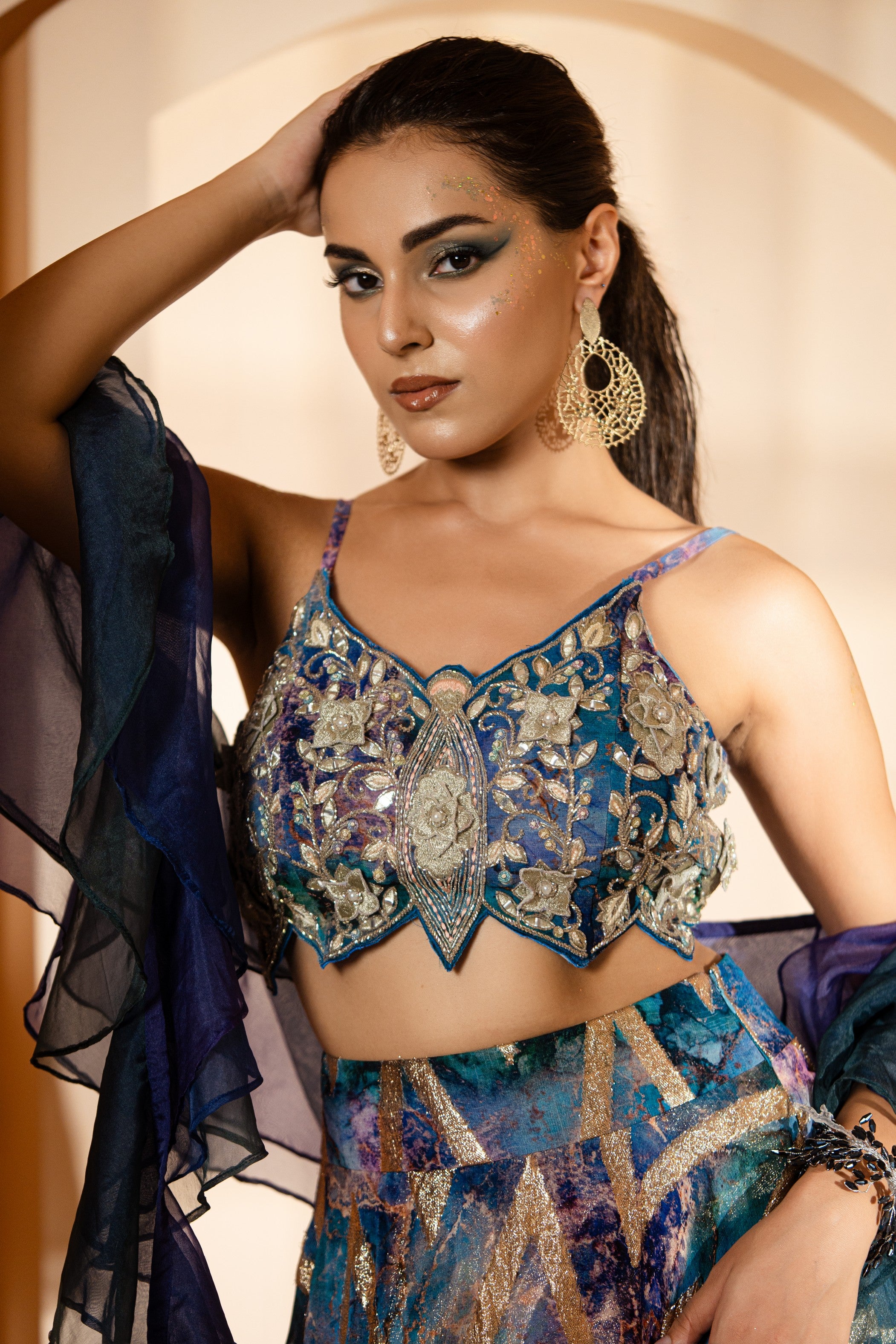 Morni: Signatre Layered Skirt with Blouse & Ruffle Dupatta