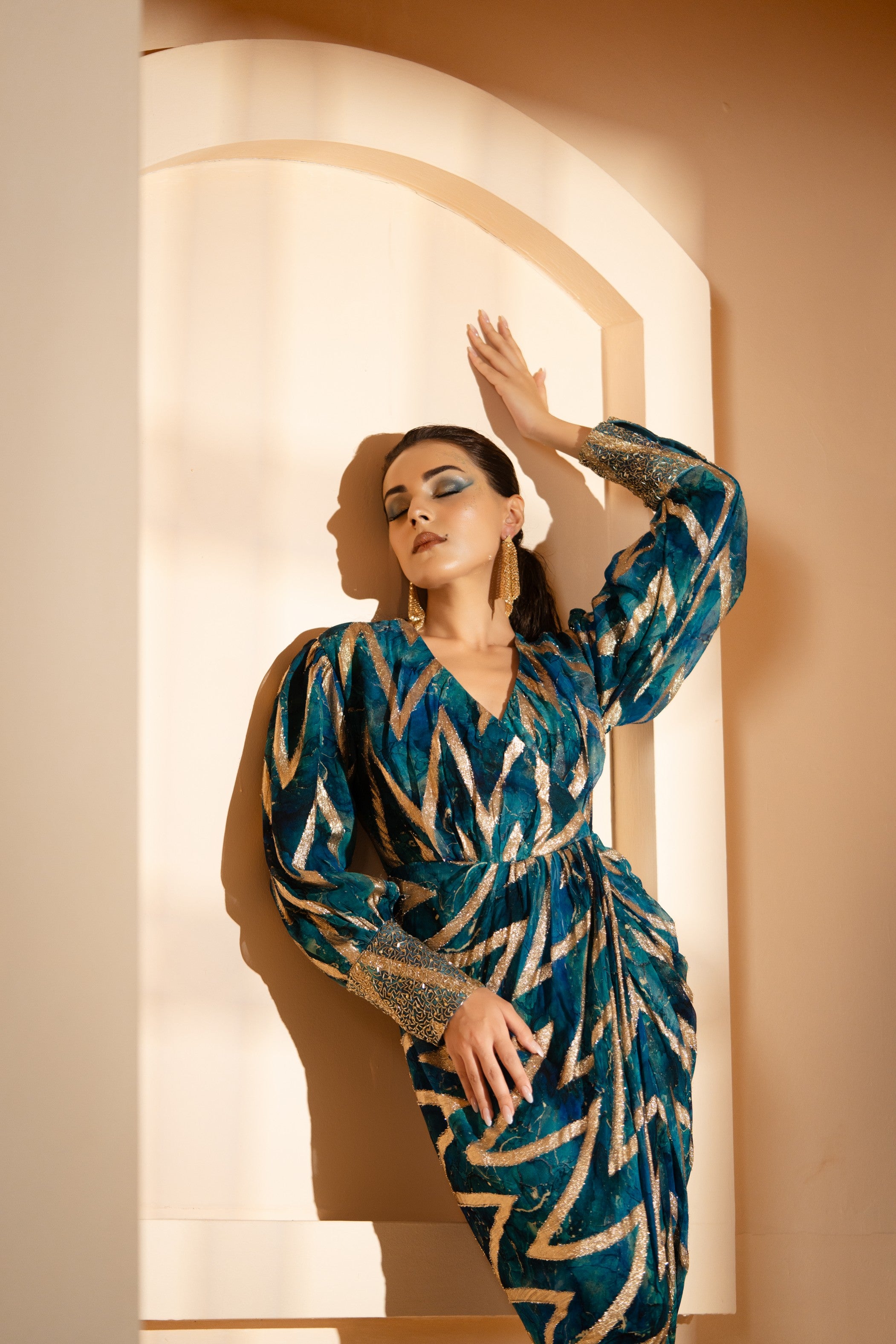 Abstract Ankle Drape Dress