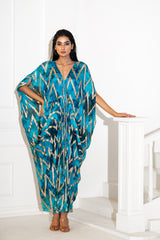 Blue Abstract Lurex Print Kaftaan