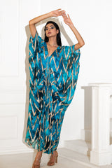 Blue Abstract Lurex Print Kaftaan