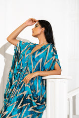Blue Abstract Lurex Print Kaftaan