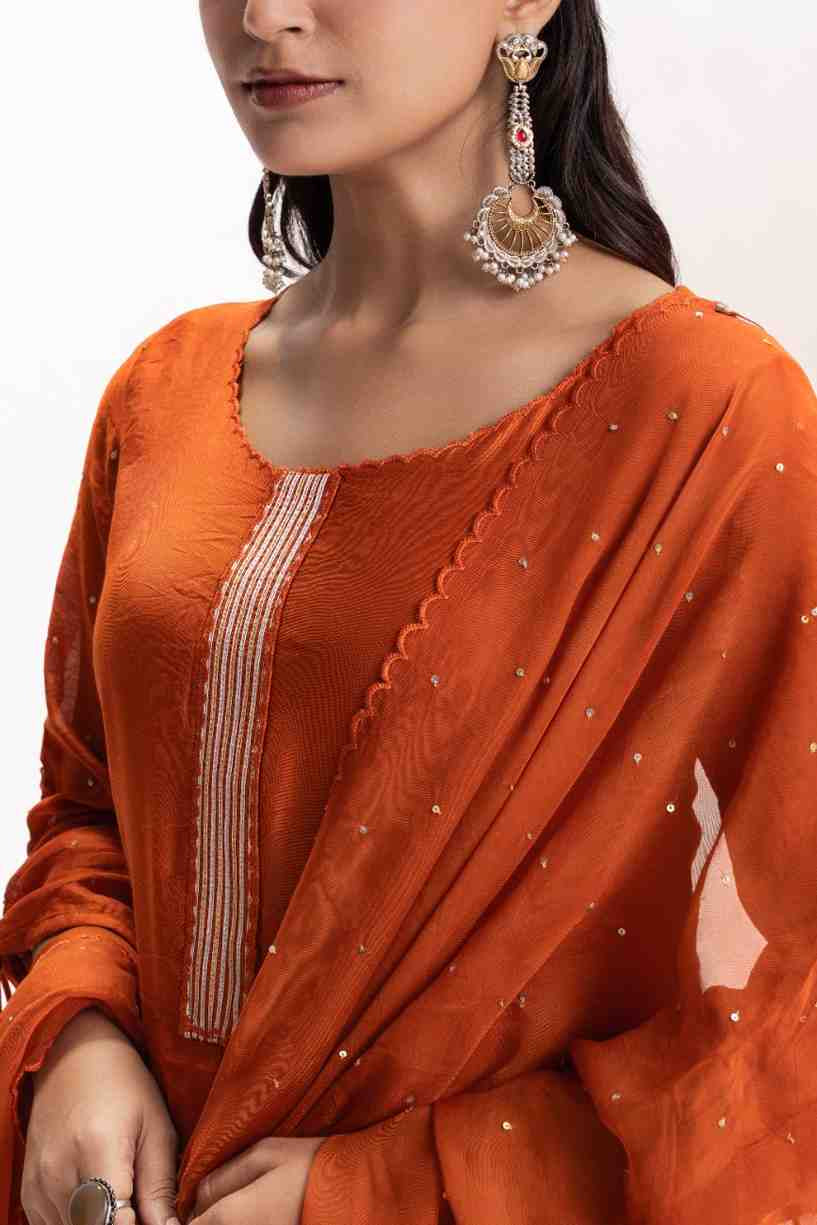 ORANGE SCALLOPED FESTIVE KURTA SET