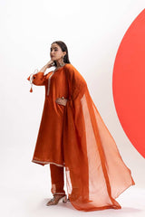 ORANGE SCALLOPED FESTIVE KURTA SET
