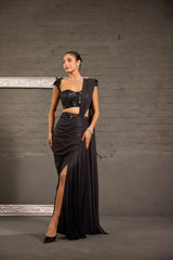 Metallic Drape Saree With Corset Cutwork Blouse