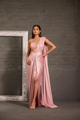 Pink Cutwork Blouse With  Metallic Drape Saree