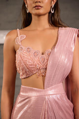 Pink Cutwork Blouse With  Metallic Drape Saree