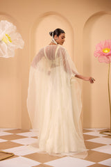 Ivory Hand Embroidered Cape With Blouse & Sharara
