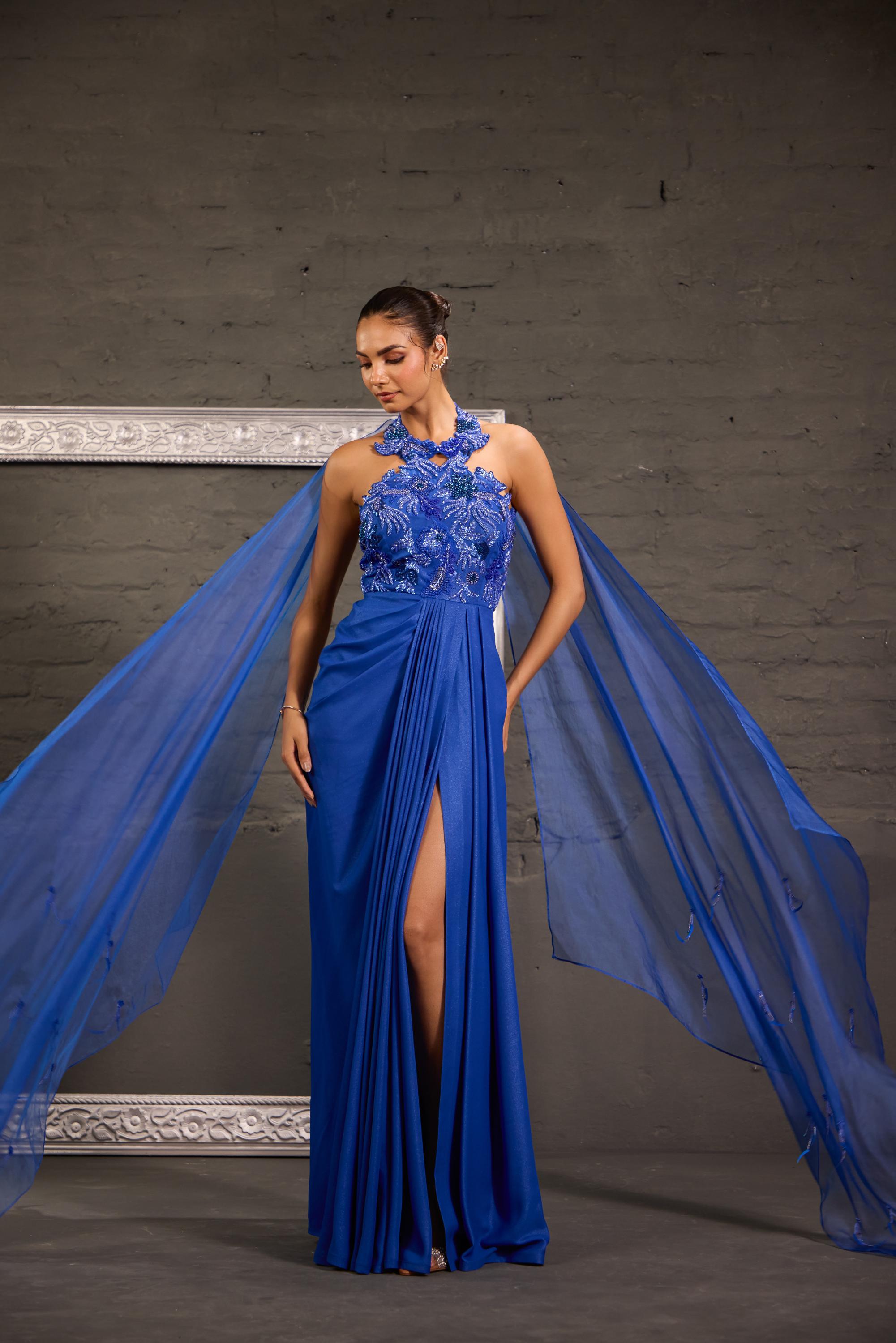 Cutwork Halterneck Drape Gown