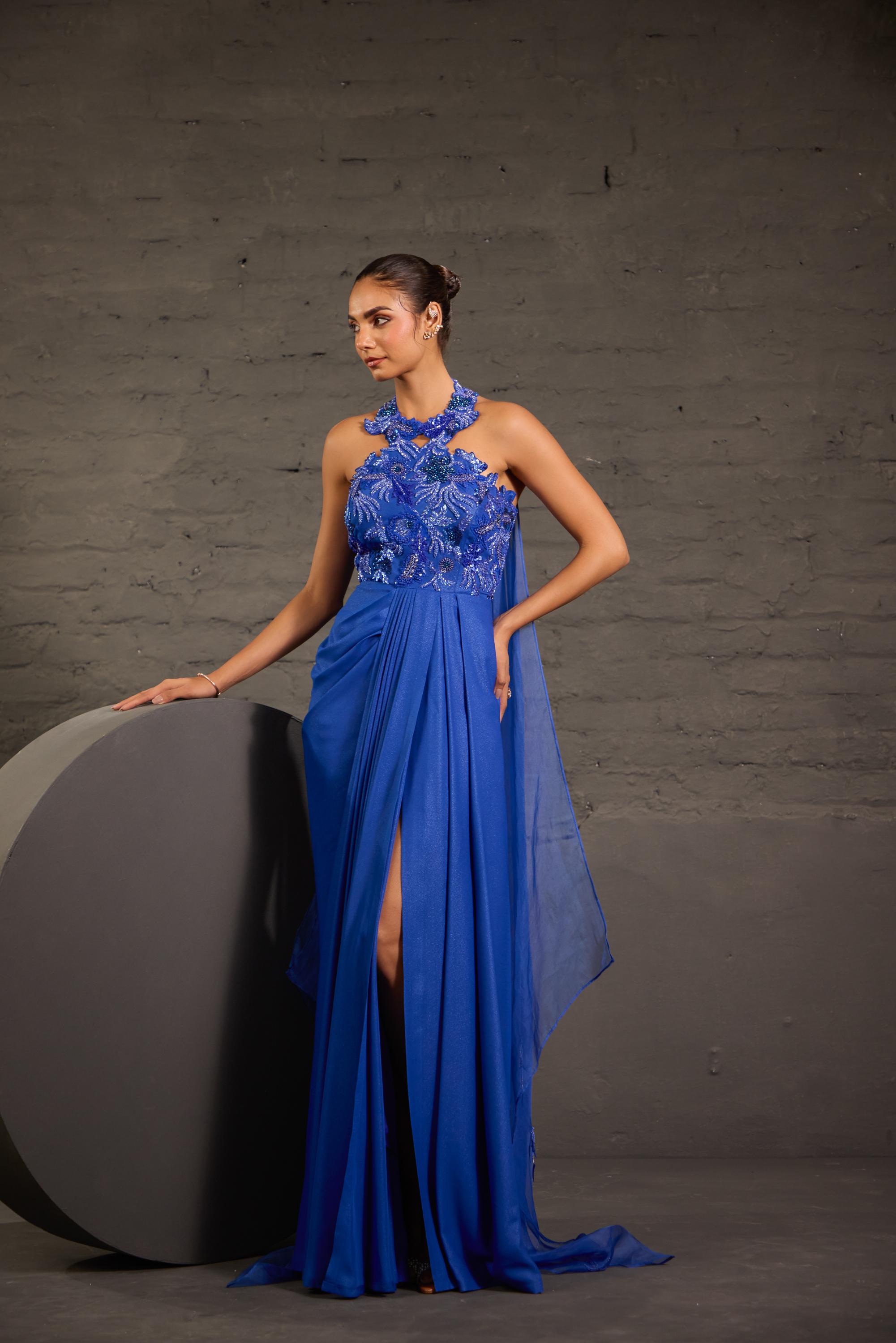Cutwork Halterneck Drape Gown