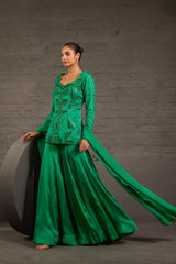 Emerald Green Embroidered Sharara Set