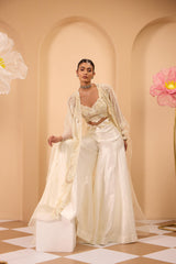 Ivory Hand Embroidered Cape With Blouse & Sharara