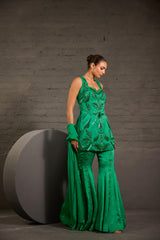 Hand Embroidred Emerald Green Short Tunic With Sharara & Dupatta Set