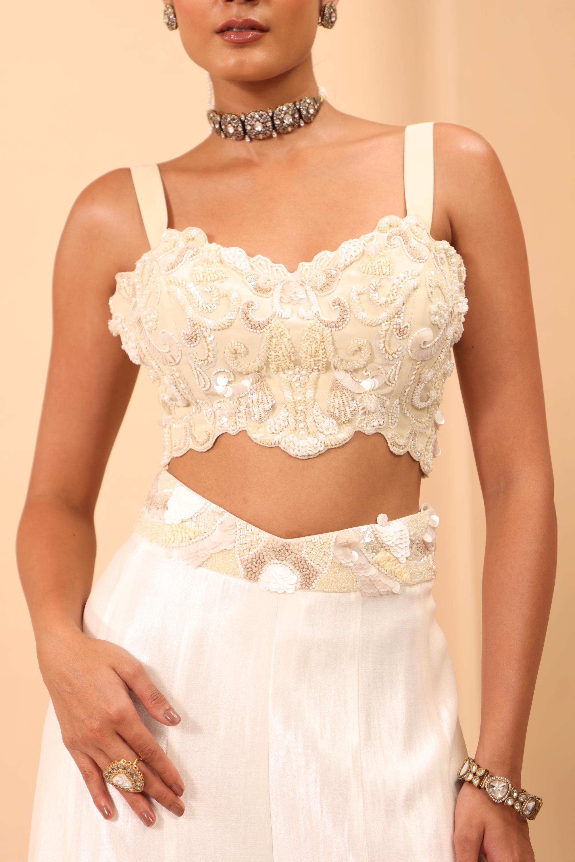 Ivory Hand Embroidered Cape With Blouse & Sharara