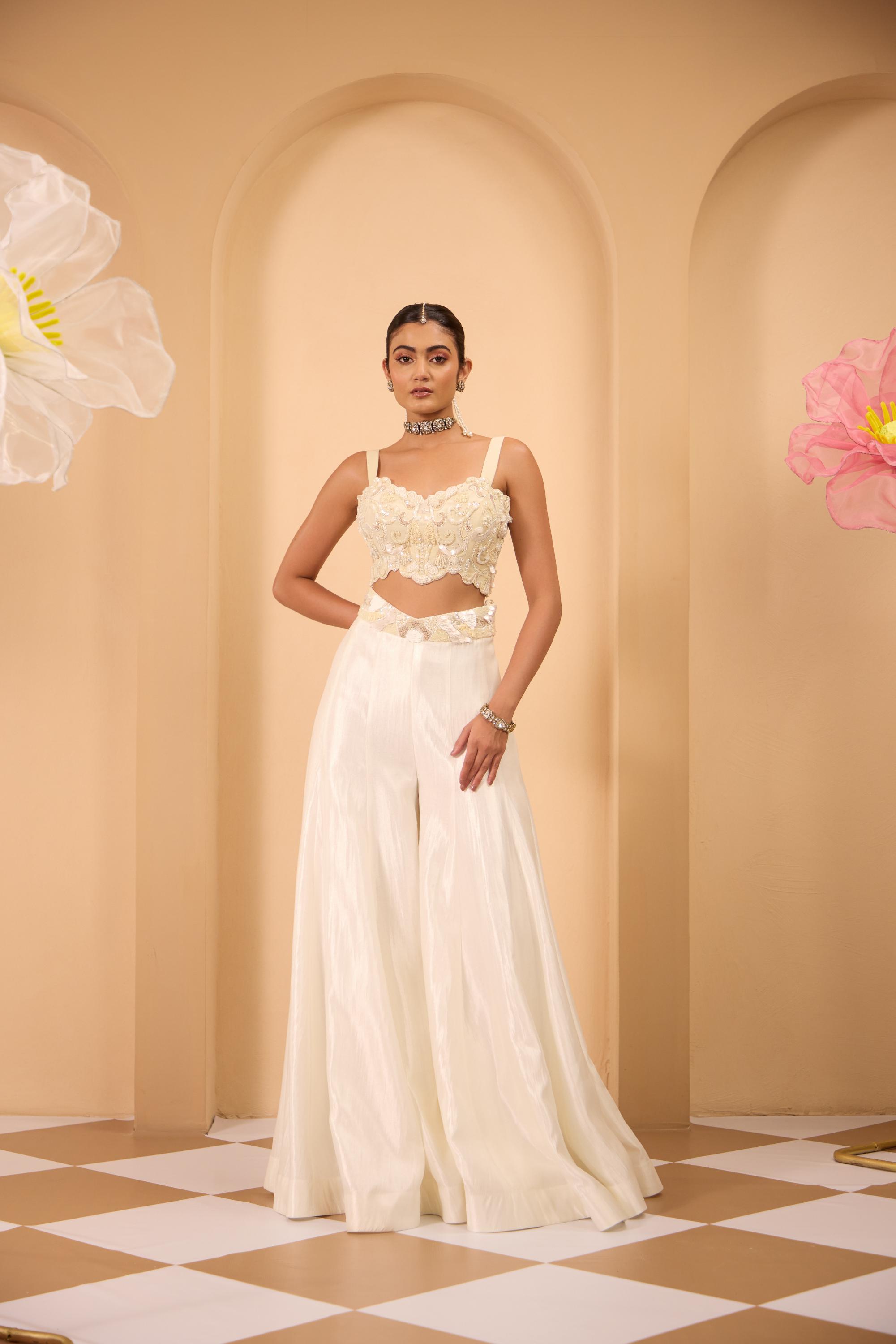Ivory Hand Embroidered Cape With Blouse & Sharara
