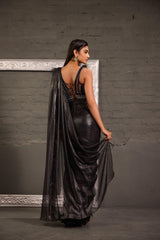Black Hand Embroidred Blouse With Feather Palla Drape Saree