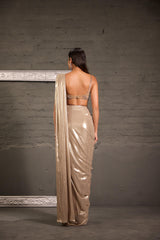 Champagnee Hand Embroidered  Blouse With Drape Saree