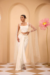 Ivory Hand Embroidered Corset Blouse and Drape Skirt with Dupatta