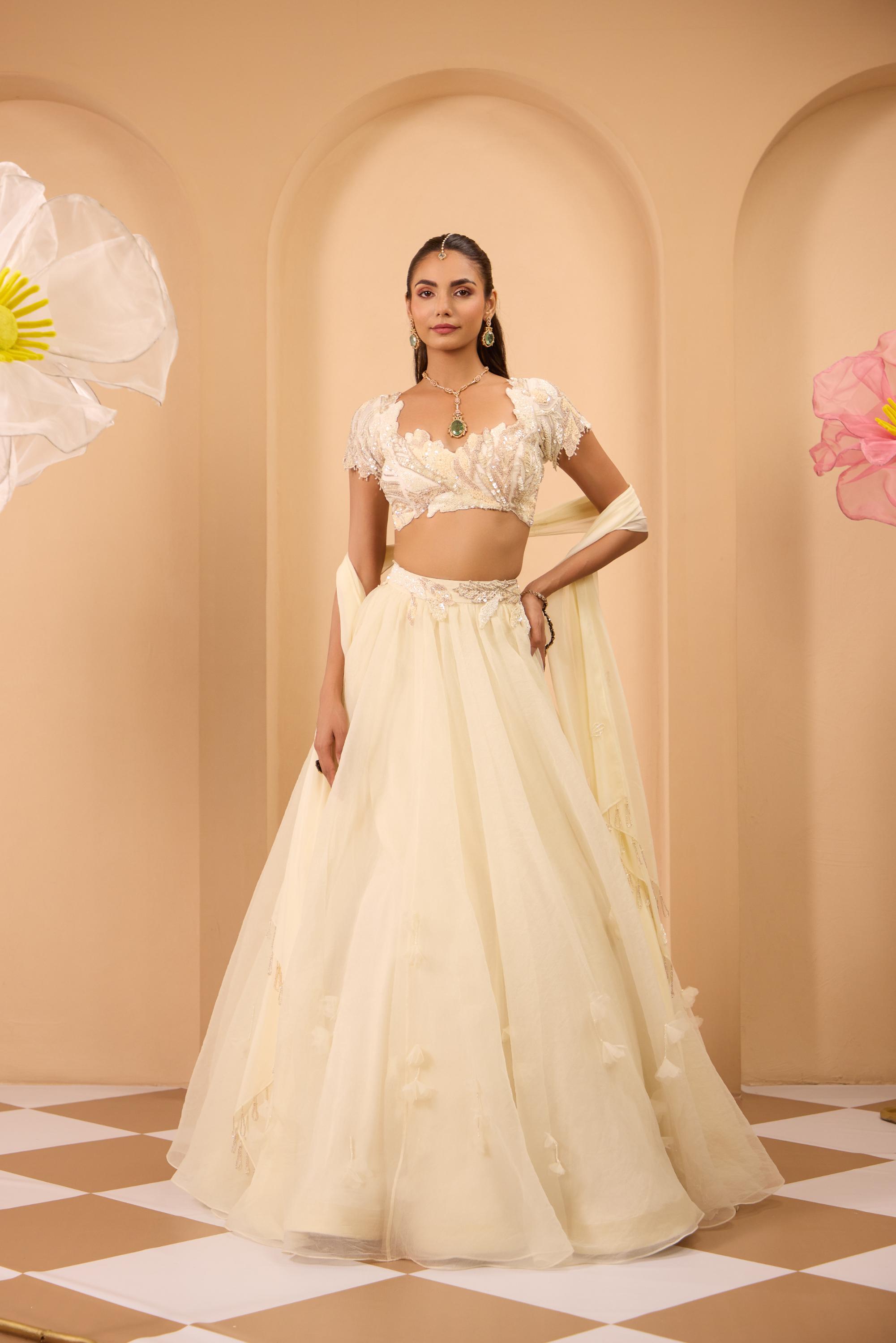 Hand Embroidered Blouse with Lehenga and Dupatta