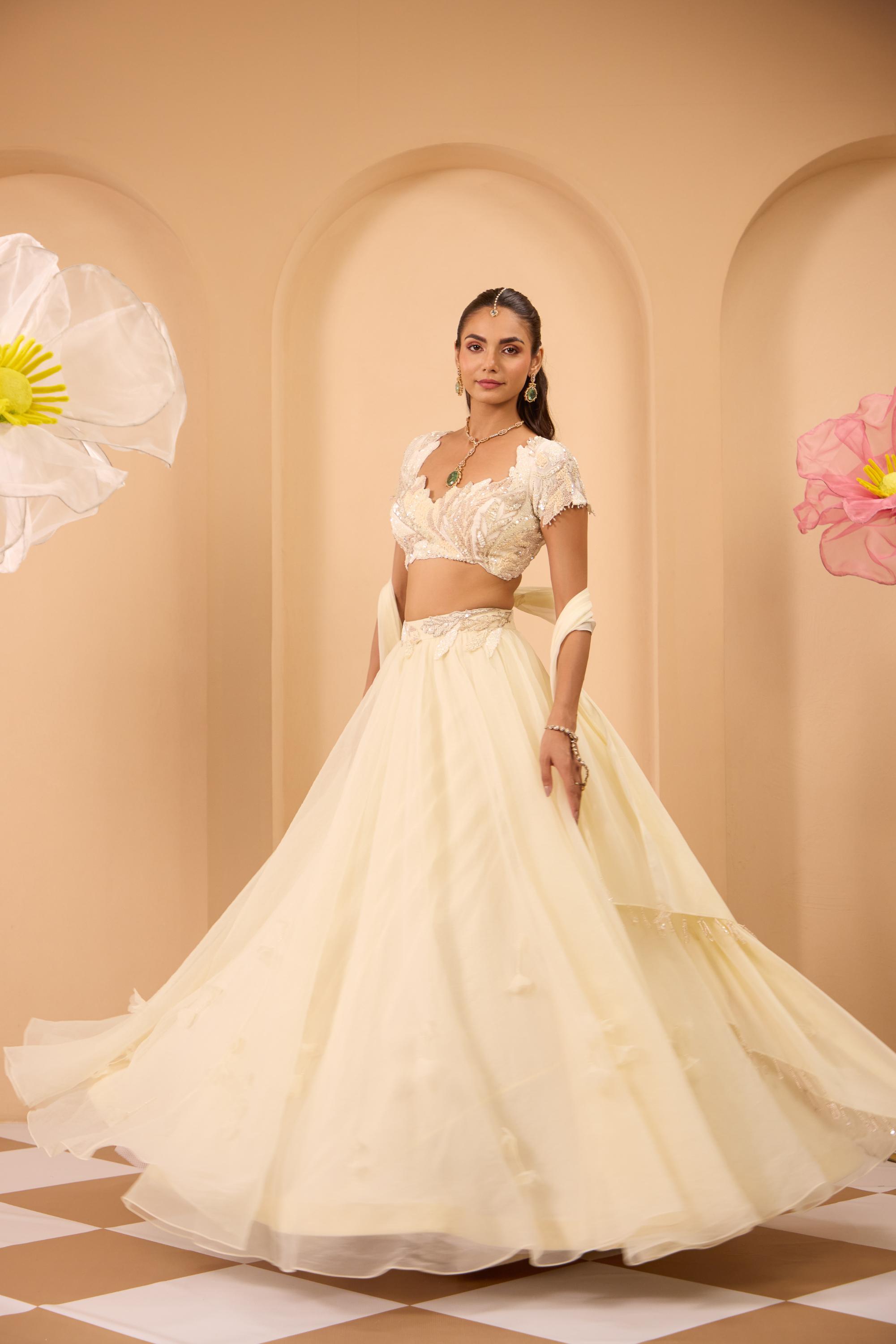 Hand Embroidered Blouse with Lehenga and Dupatta