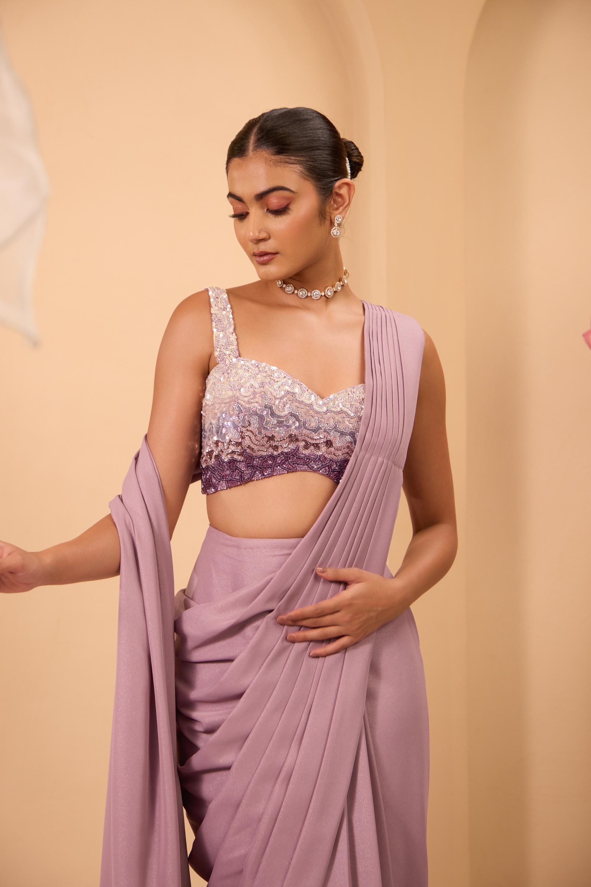 Purple Hand Embroidered with Sequince & Bead Work Blouse
