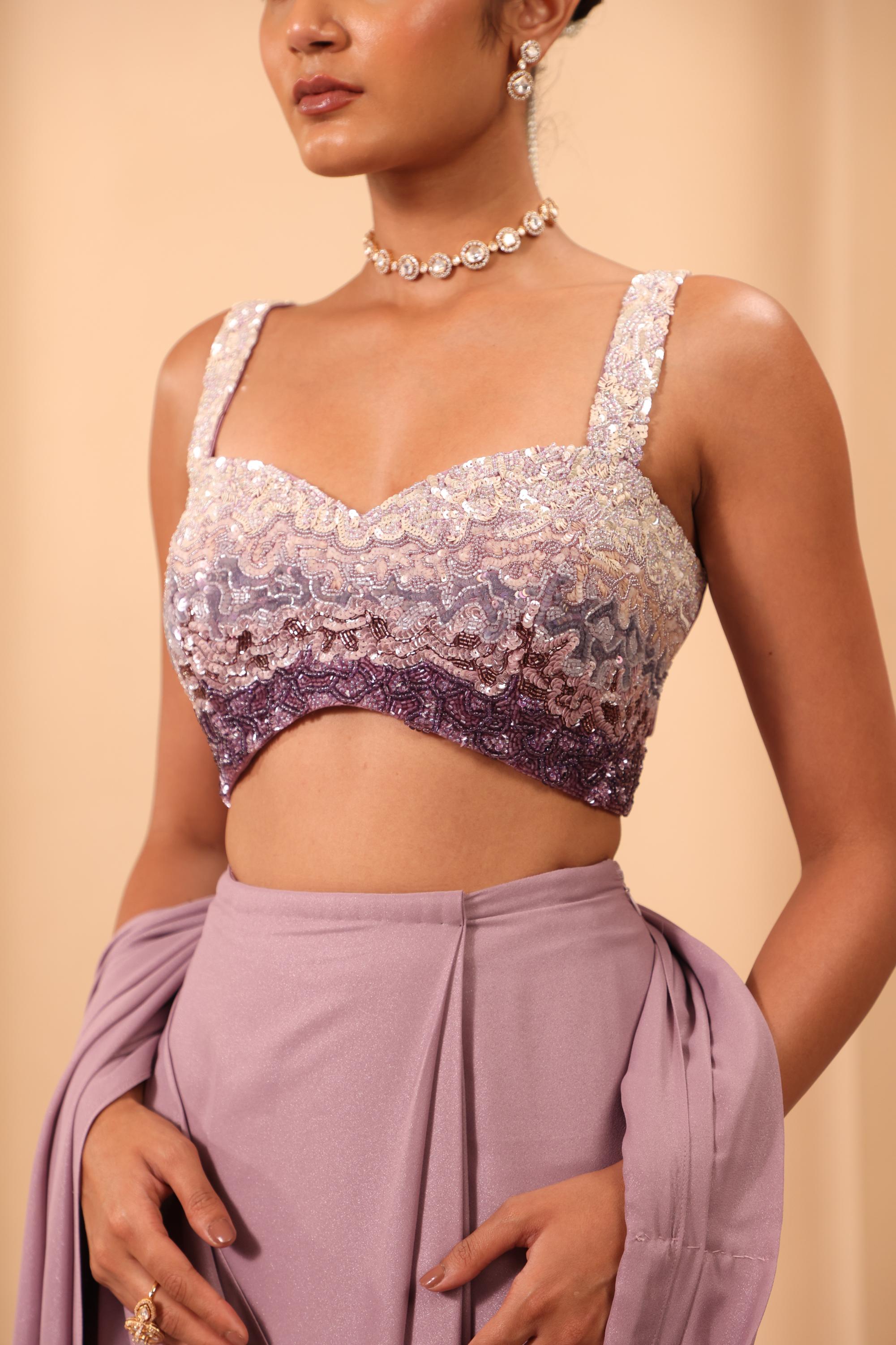 Purple Hand Embroidered with Sequince & Bead Work Blouse