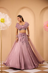 Hand Embroidred Rushed Blouse with Lehenga & Dupatta