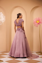 Hand Embroidred Rushed Blouse with Lehenga & Dupatta