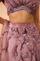 Hand Embroidred Rushed Blouse with Lehenga & Dupatta