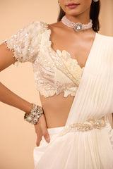 Hand Embroidered Ivory Blouse with Drape Saree