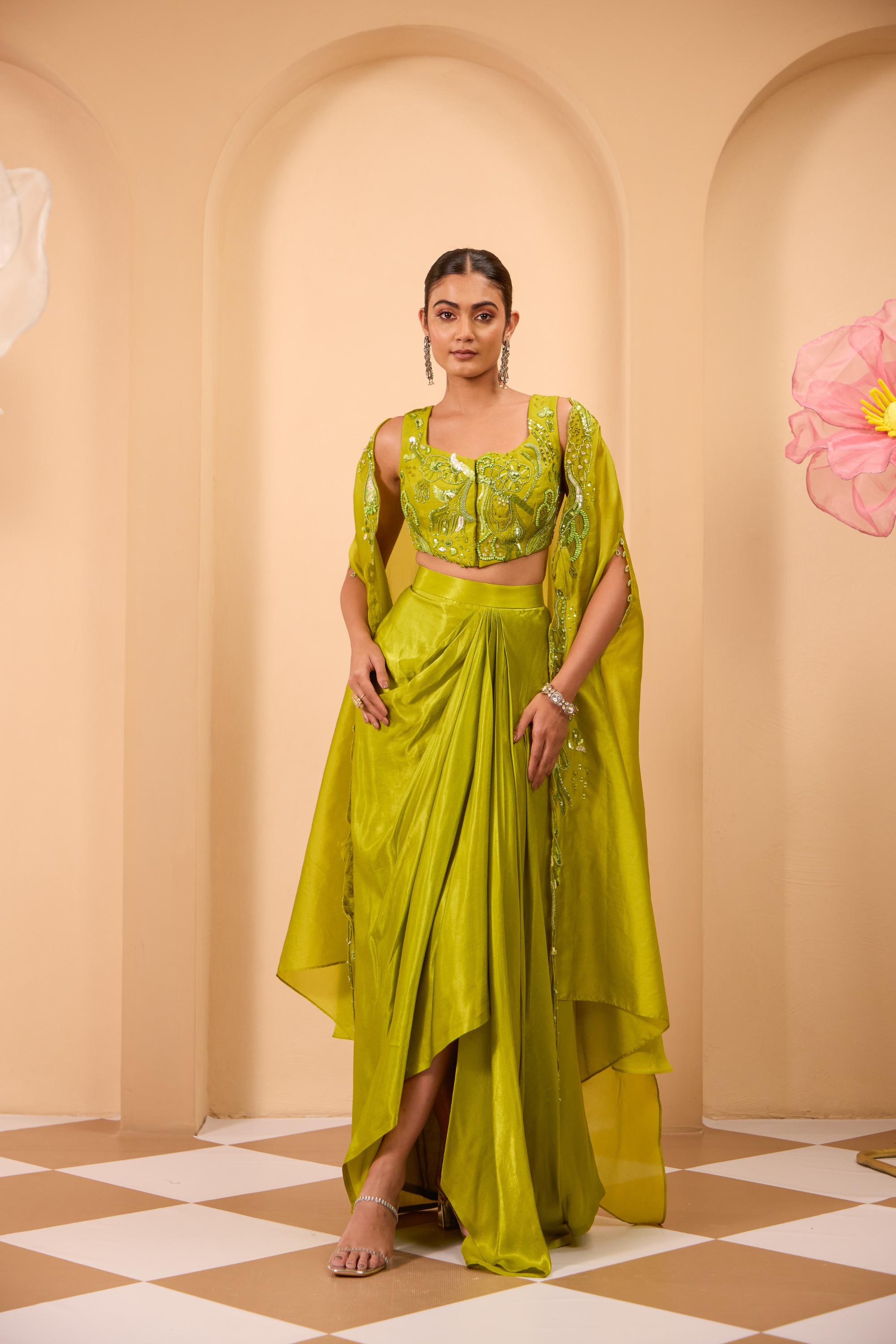 Hand Embroidered Waistcoat with Drape Sareee & Cape