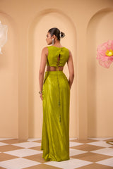 Hand Embroidered Waistcoat with Drape Sareee & Cape