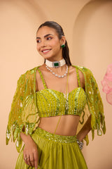 Green Hand Adored Blouse with Drape Skirt