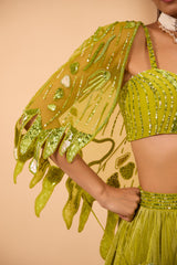 Green Hand Adored Blouse with Drape Skirt