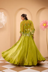 Green Hand Adored Blouse with Drape Skirt