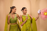 Hand Embroidered  V Neckline Blouse with Lehenga & Dupatta