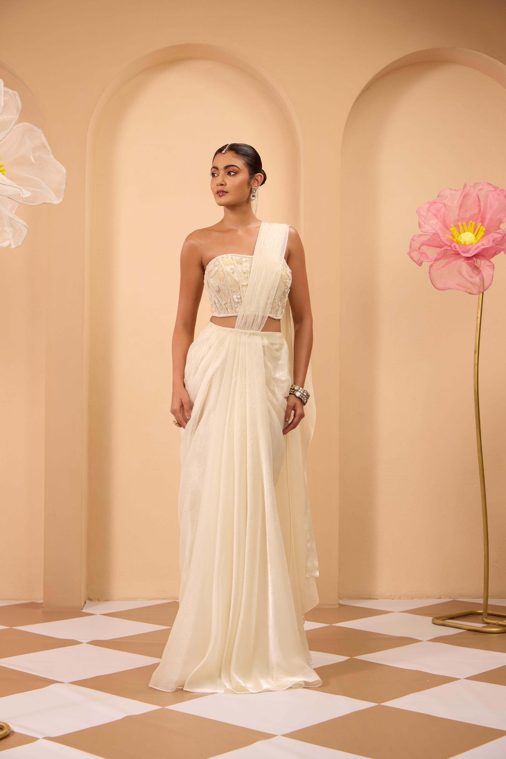 Hand Adored Corset with Drape Saree